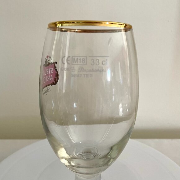 Stella Artois Beer Glass 8" Tall With Gold Rim Belgium Design For Collectors - Picture 3 of 13